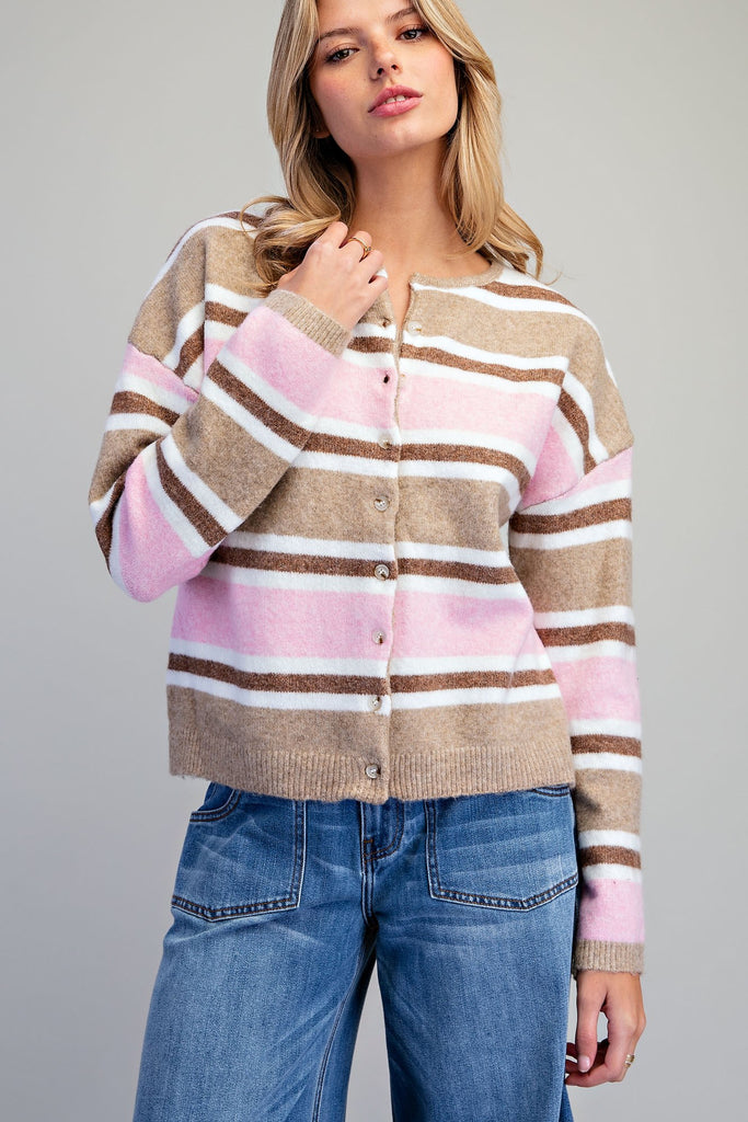 Striped Button Front Cardigan