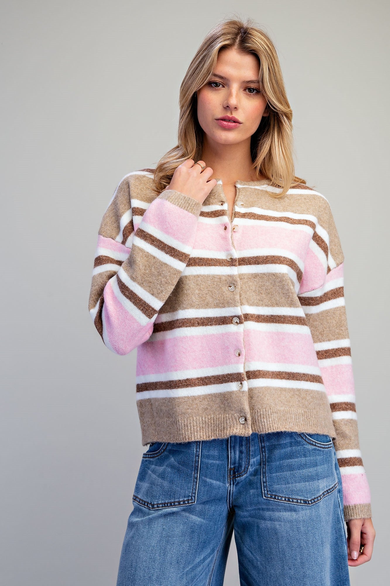 Striped Button Front Cardigan