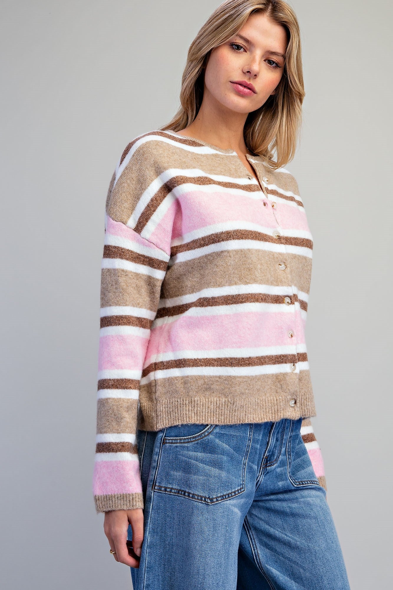 Striped Button Front Cardigan