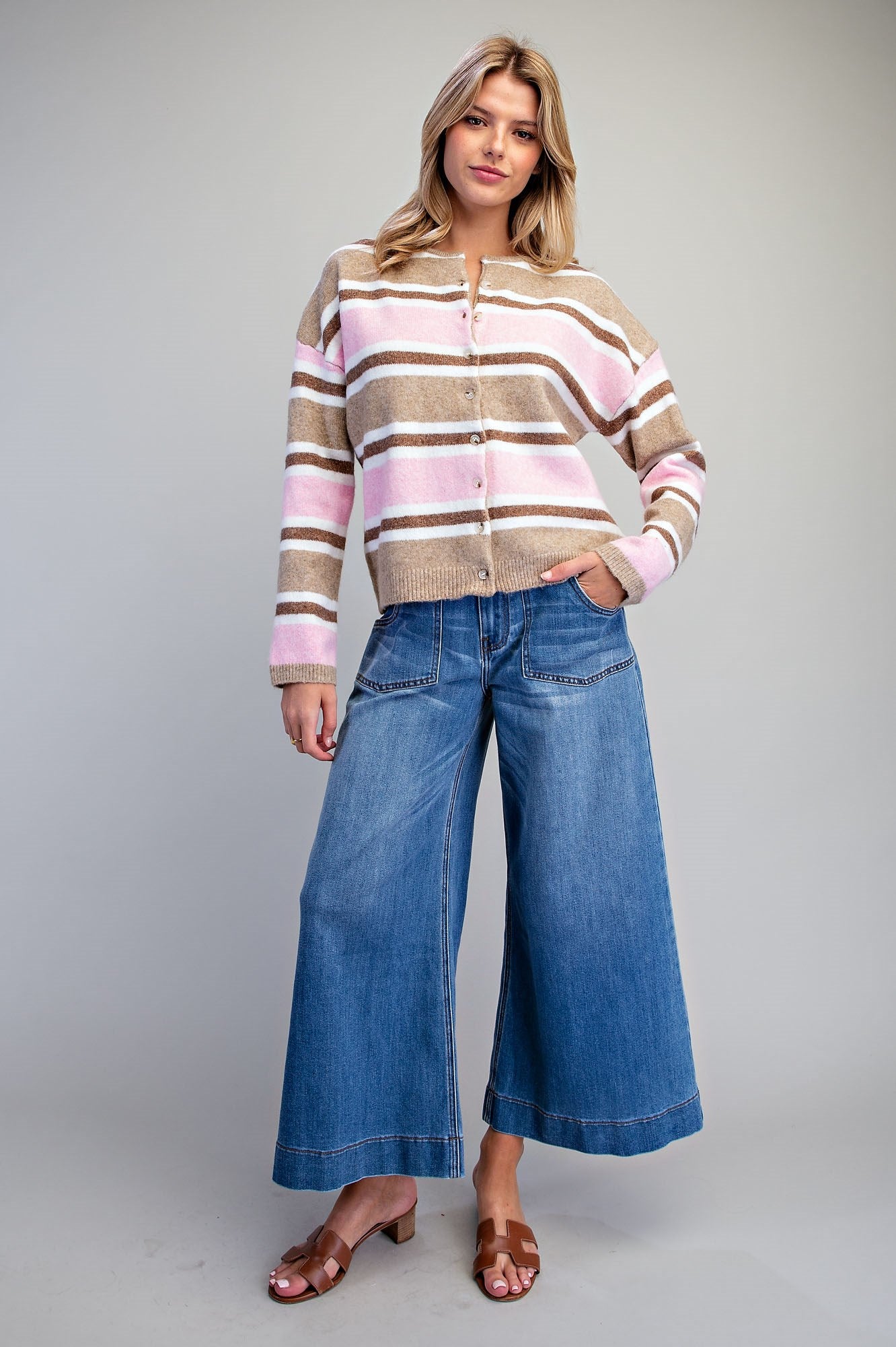 Striped Button Front Cardigan