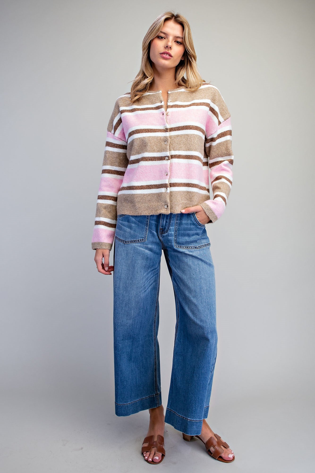 Striped Button Front Cardigan