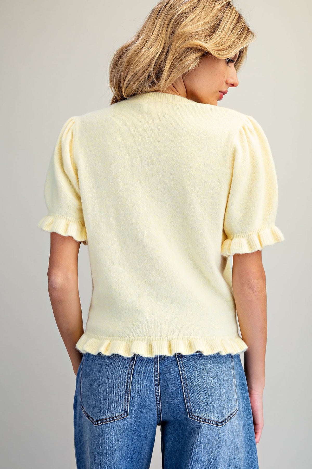 Ruffle Trim Short Sleeve Cardigan
