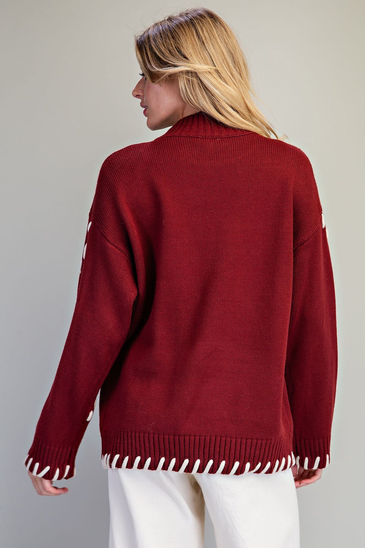 Whipstitch Mock Neck Sweater
