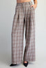 Plaid pleated straight leg pants