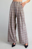 Plaid pleated straight leg pants