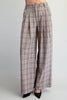 Plaid pleated straight leg pants