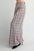 Plaid pleated straight leg pants