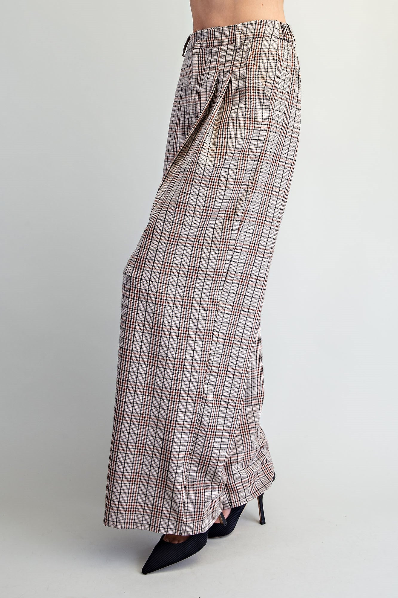 Plaid pleated straight leg pants