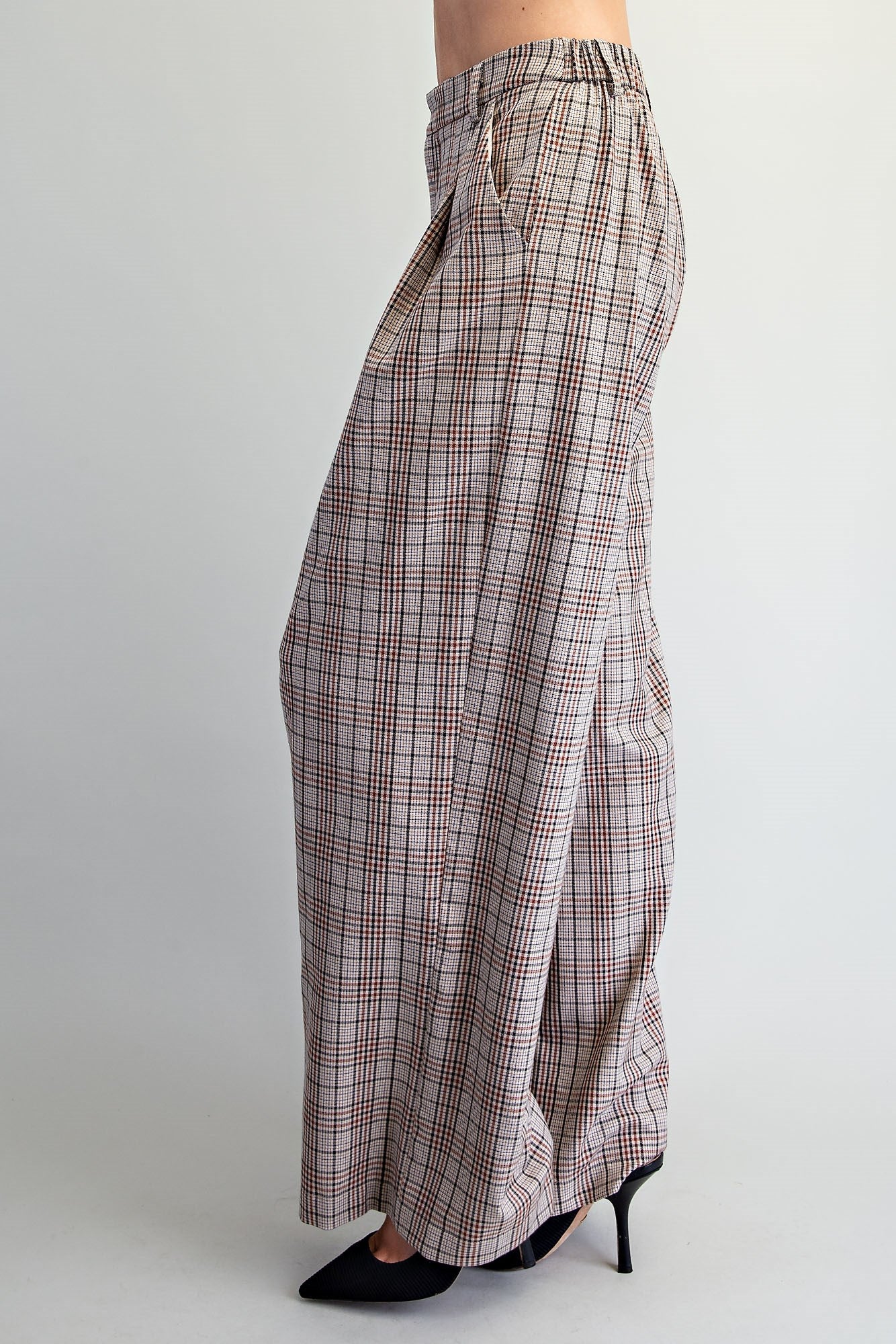Plaid pleated straight leg pants