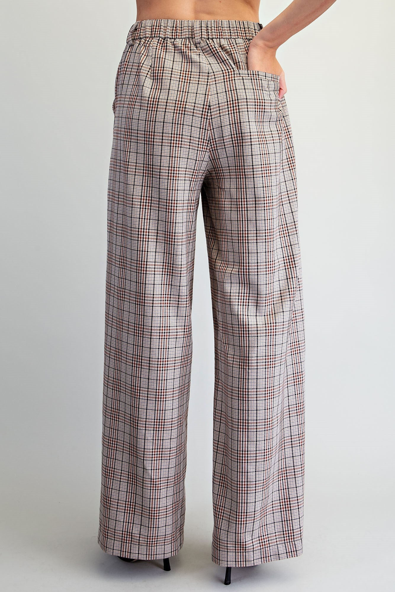 Plaid pleated straight leg pants