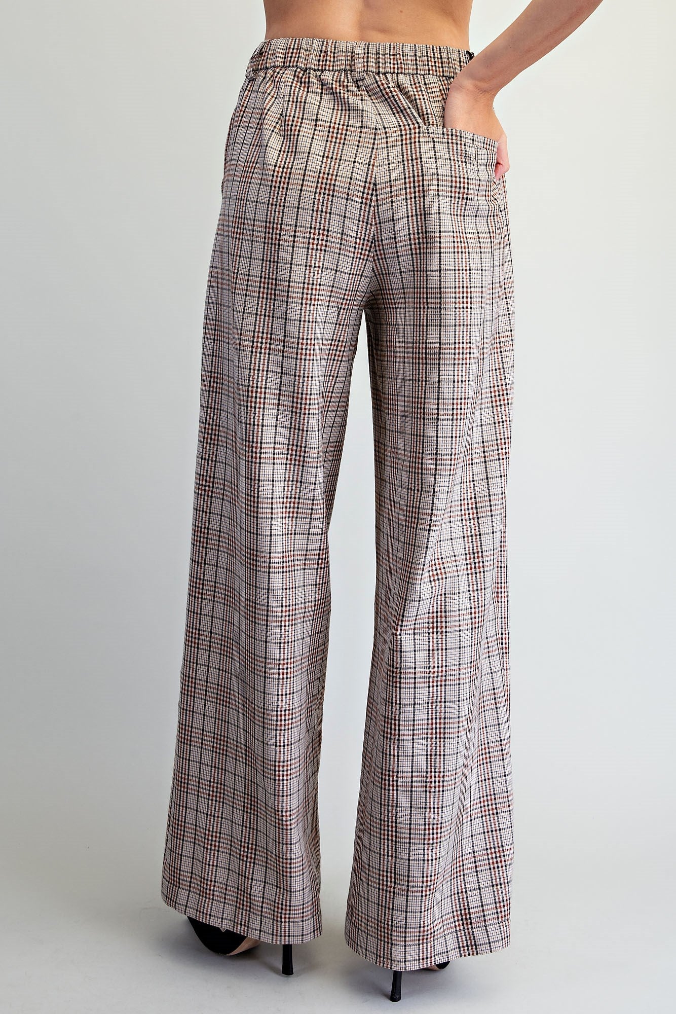 Plaid pleated straight leg pants