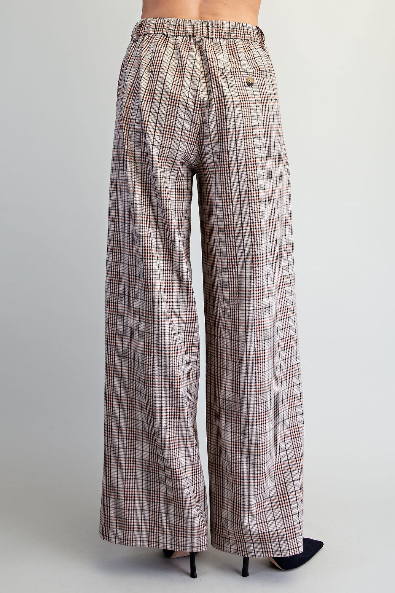 Plaid pleated straight leg pants