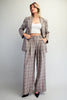 Plaid pleated straight leg pants