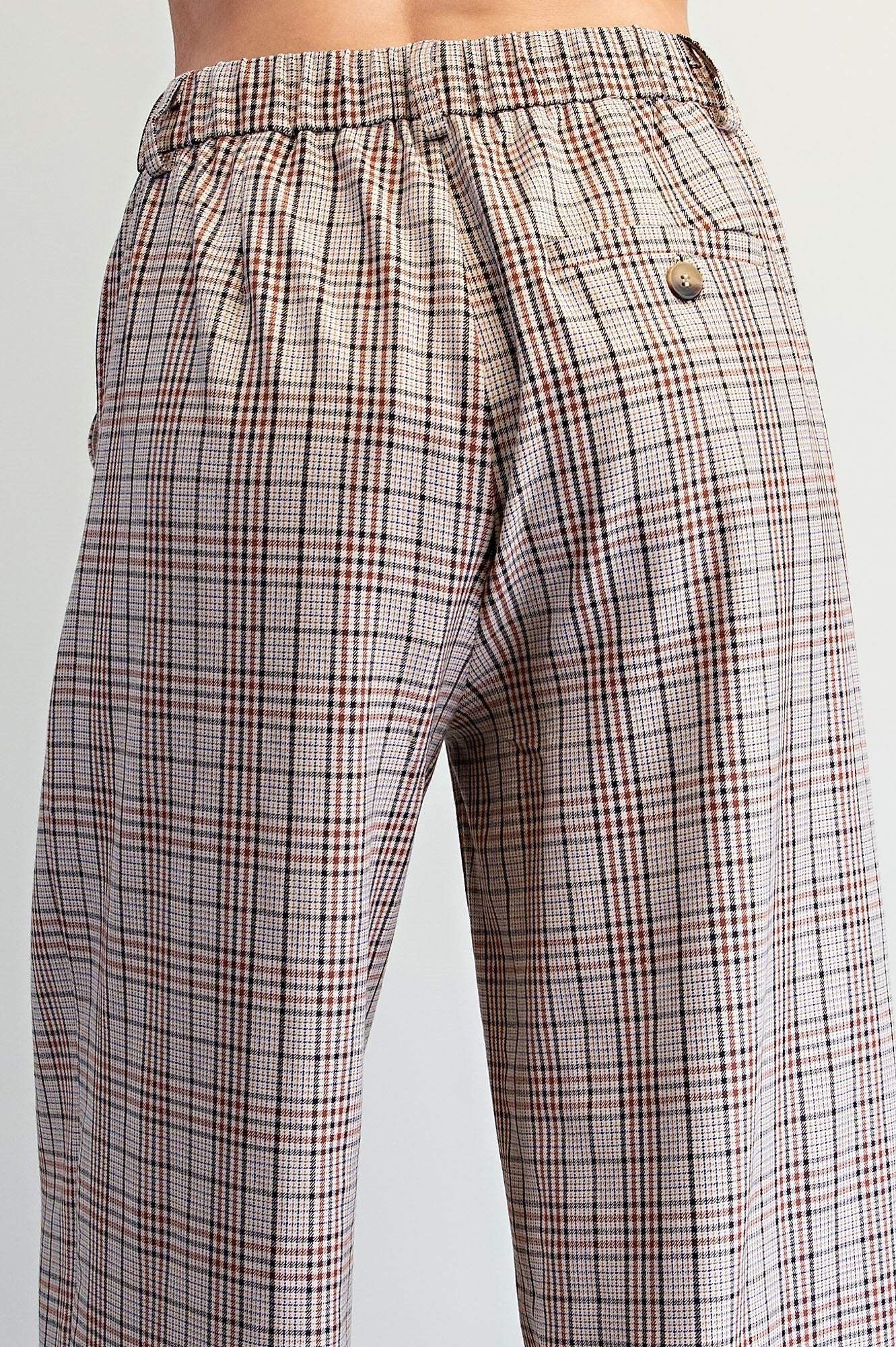 Plaid pleated straight leg pants