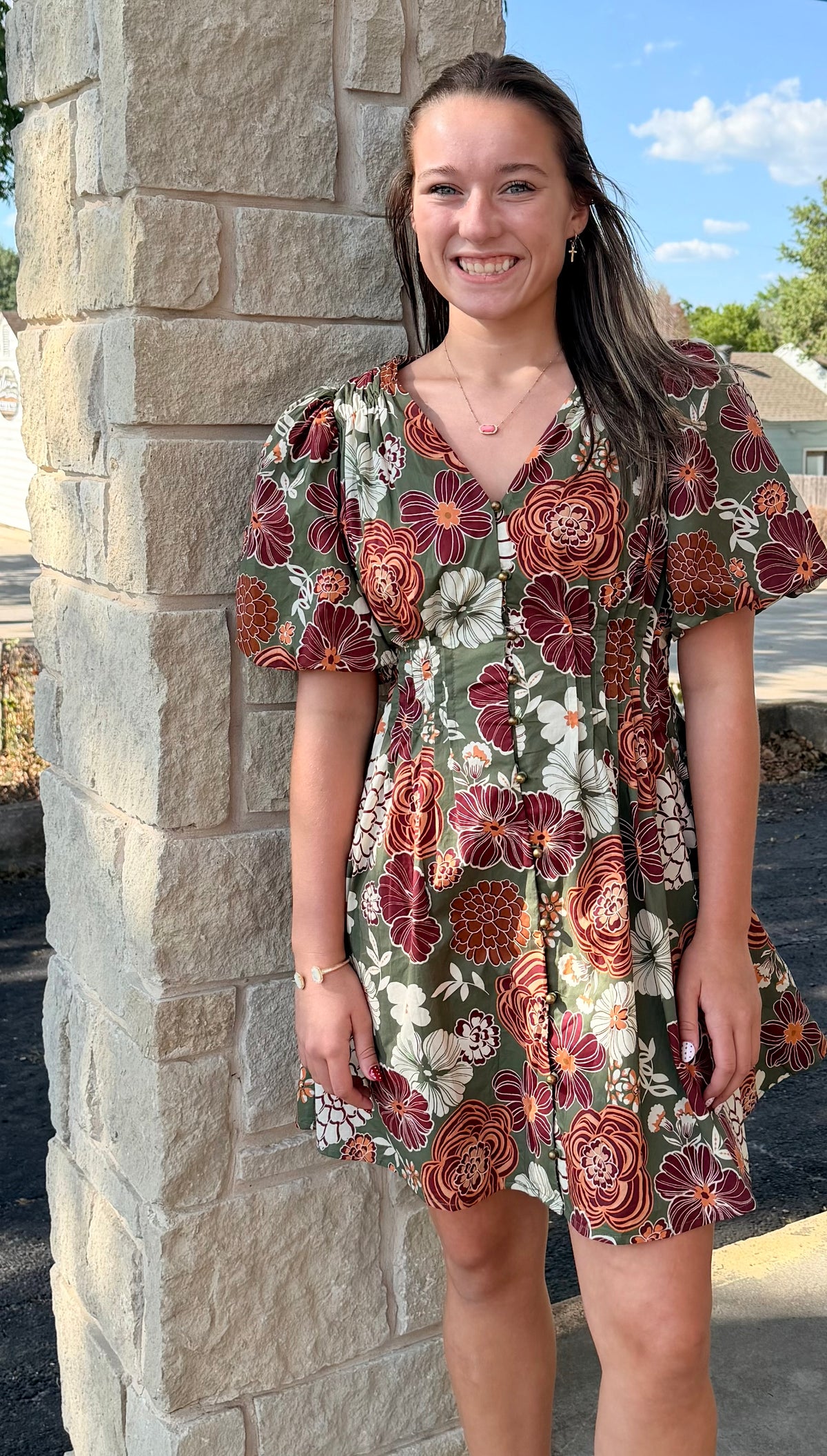 Floral dress with button up front