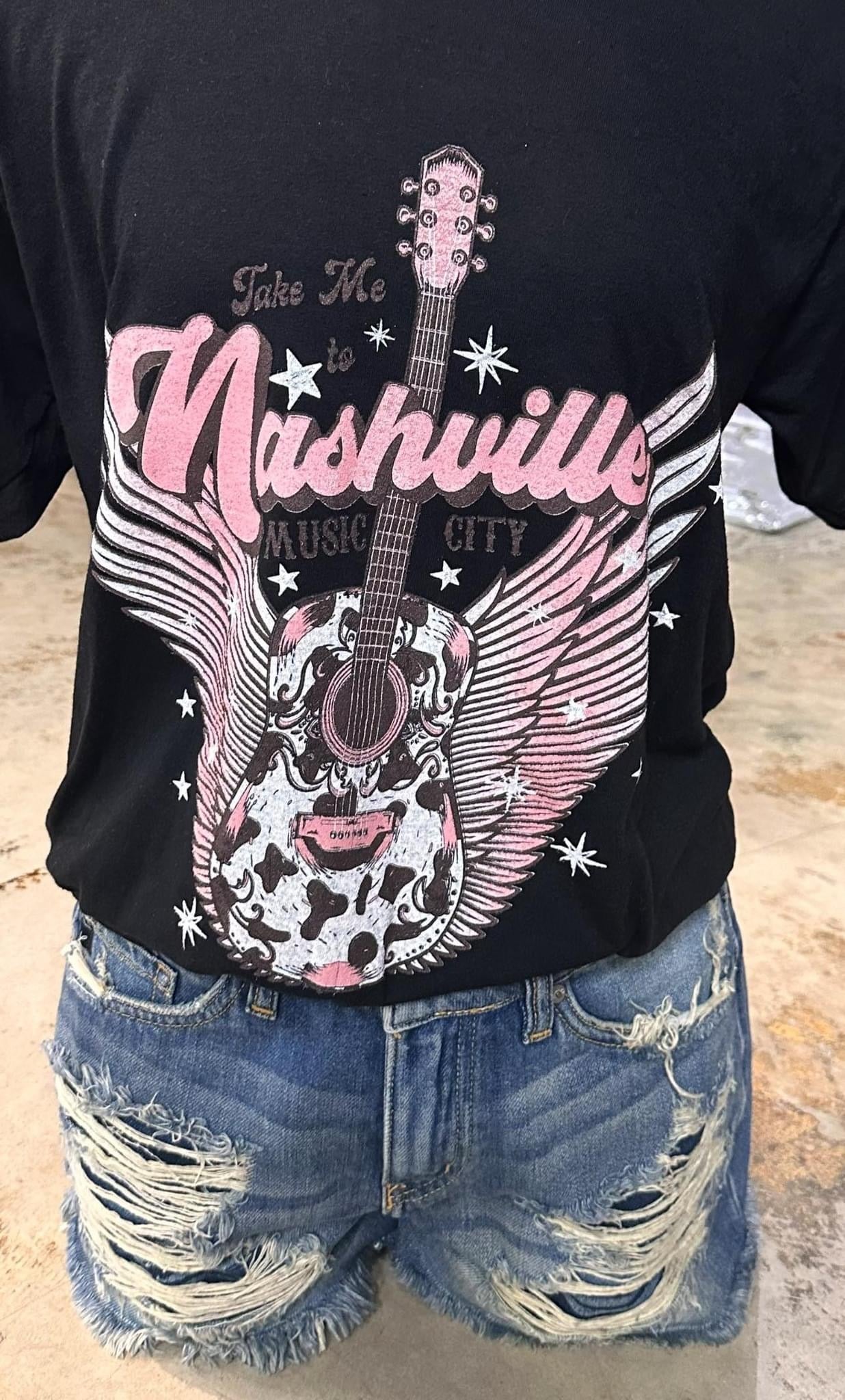 Take me to Nashville Music City graphic T-shirt T-Shirt Davenport Enterprises Small Black 