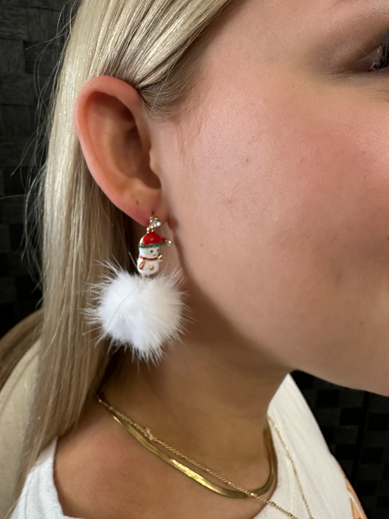 Christmas theme snowman pom-pom earring Earrings Pink Panache   