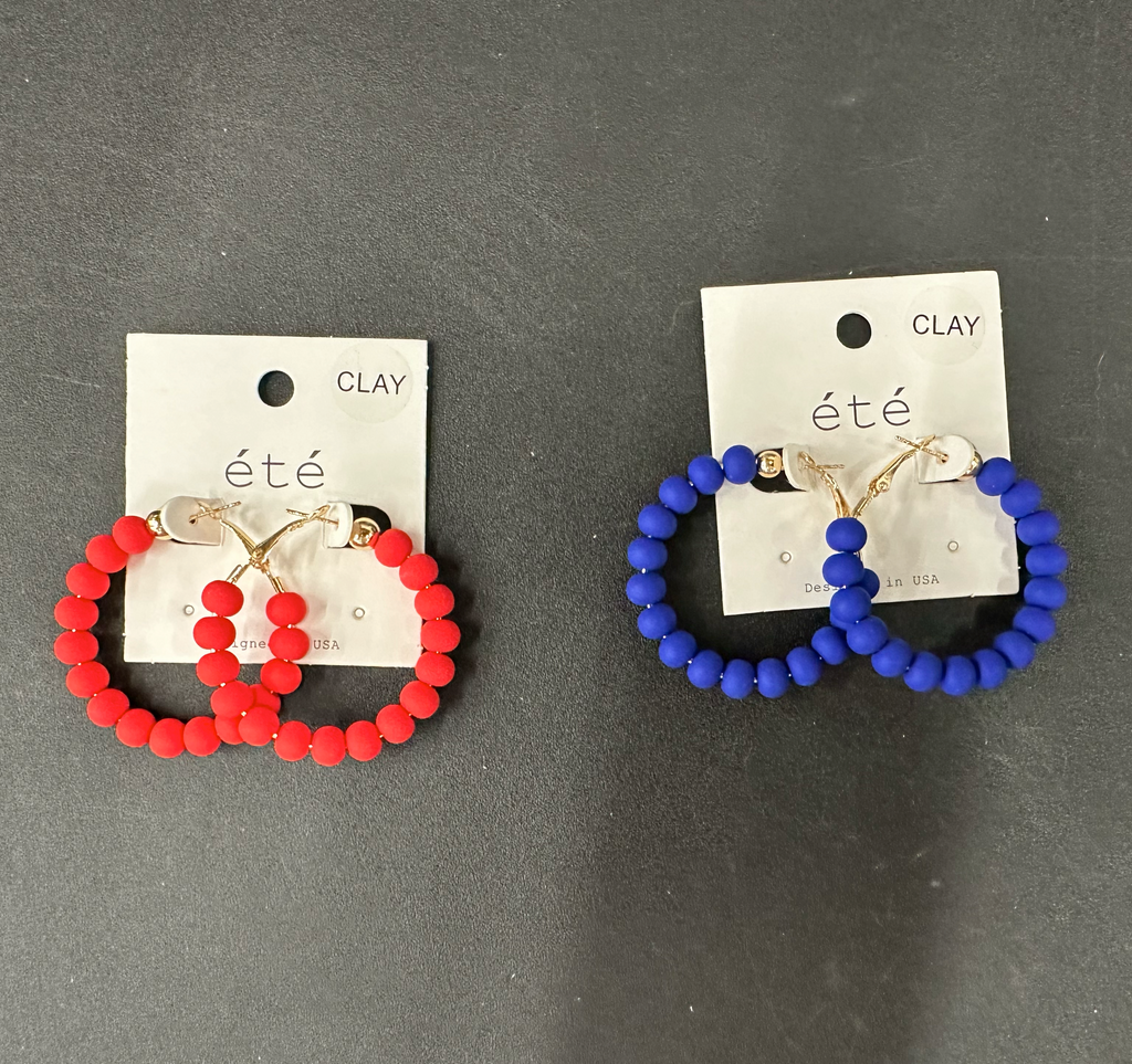 Ete clay bead hoop earrings Earrings Dallas Market Center Red  