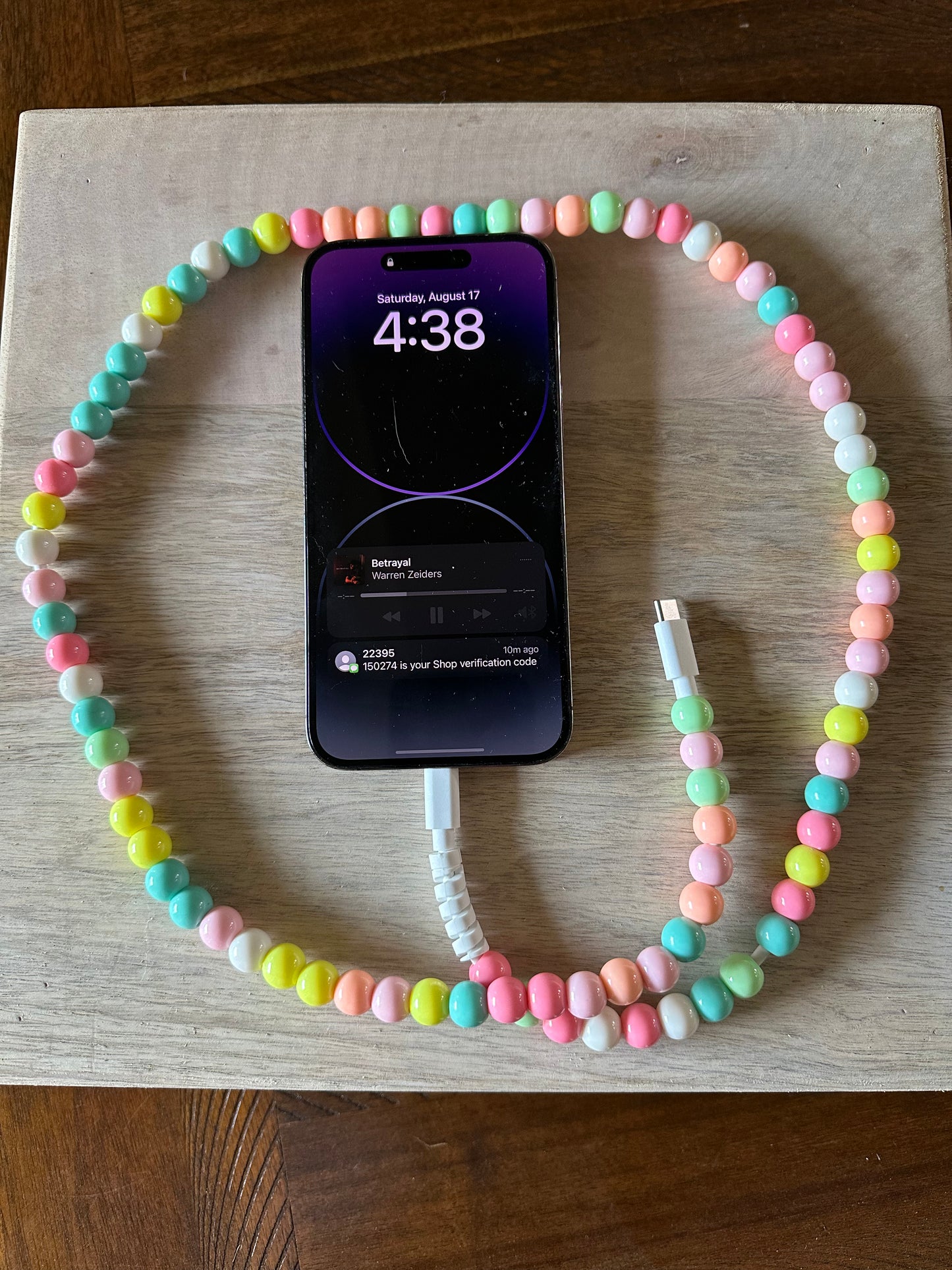 Colorful pearl bead charger cord