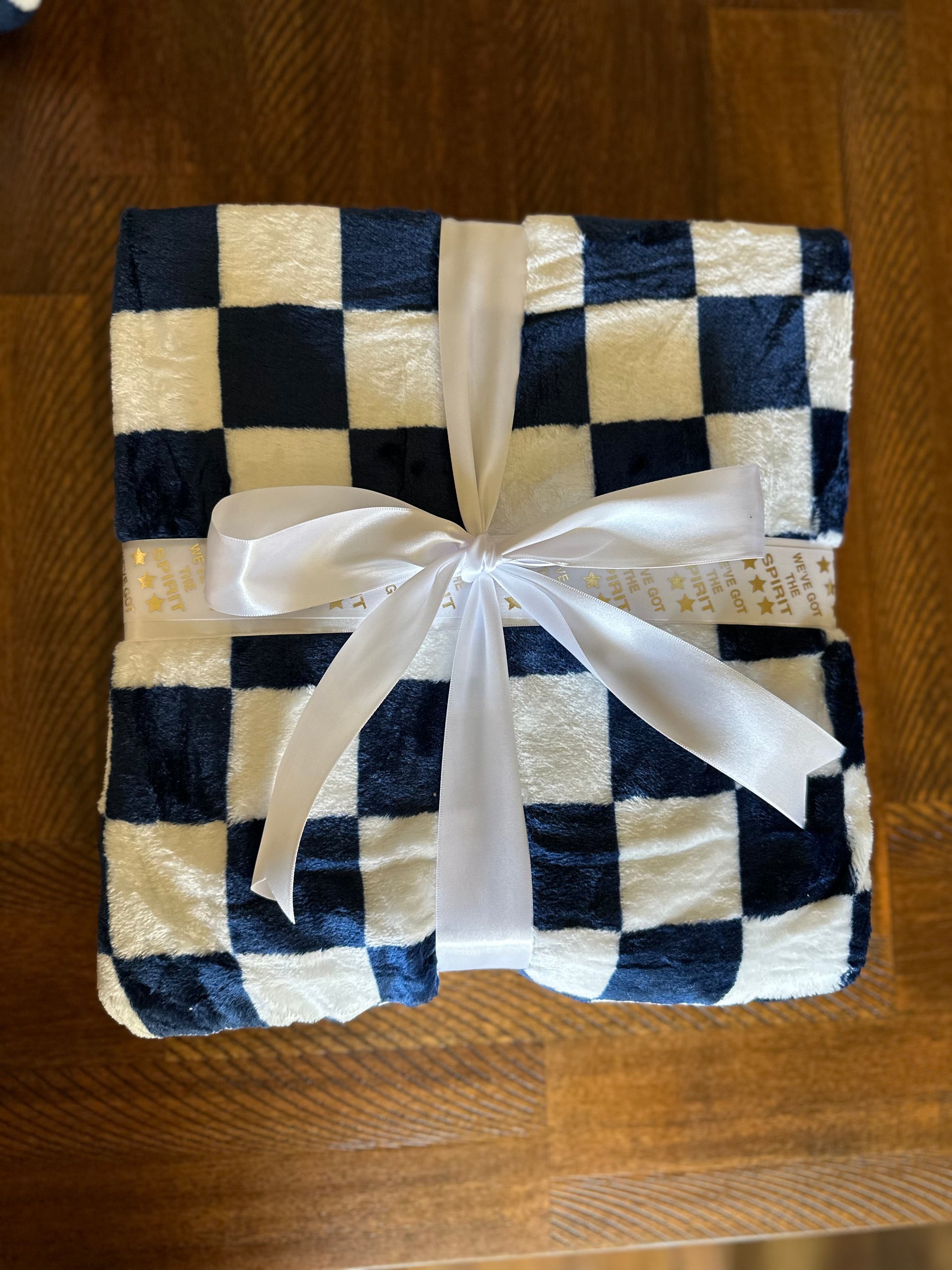 Blue and white checkered blanket sale