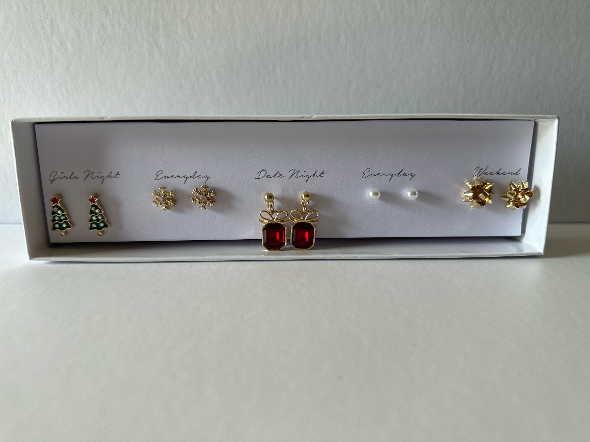 Christmas box earring set (five holiday themed earrings)