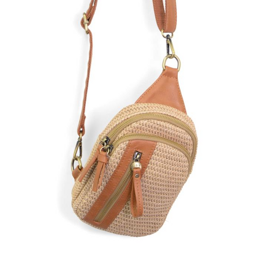 Natural straw skyler sling bag