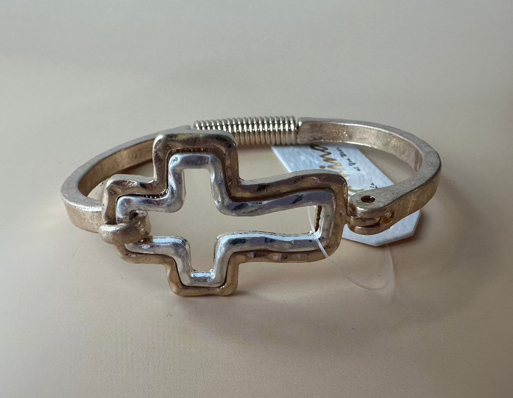 Cross hinged metal bracelet