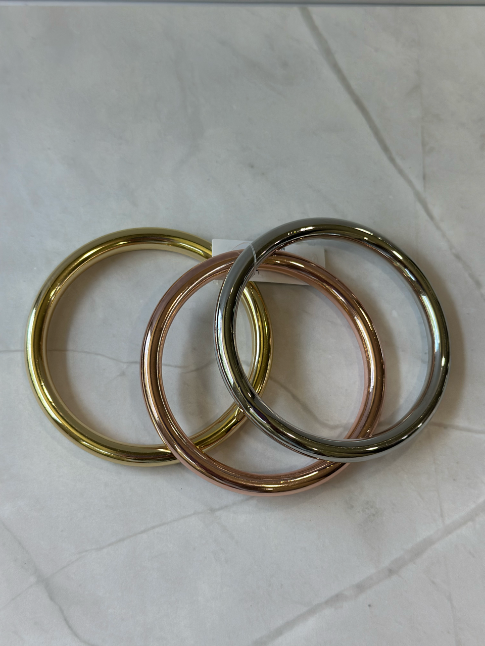 Gold, rose gold, and silver bangle bracelet set