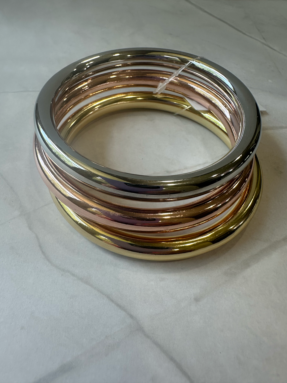 Gold, rose gold, and silver bangle bracelet set