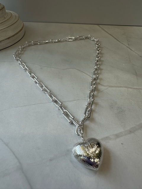 16-inch silver rectangle chain with heart necklace
