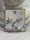 White and Blue Beaded with Gold Accent 1.25" Earring