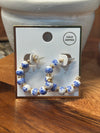 White and Blue Beaded with Gold Accent 1.25" Earring