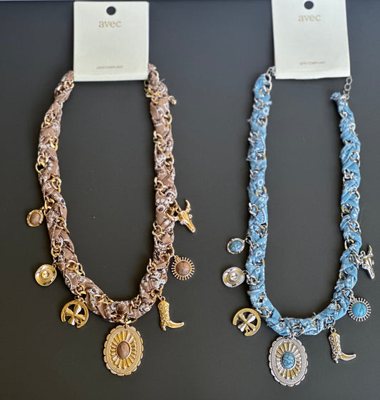 Scarf necklace with charms