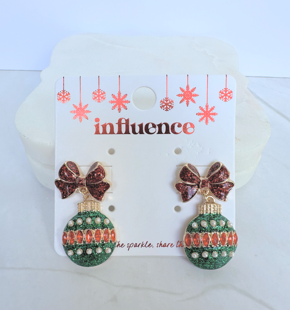 Sparkle Christmas ornament with bows earrings