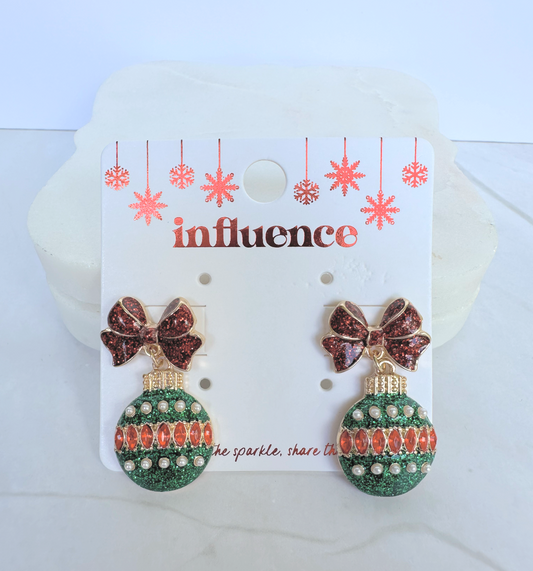 Sparkle Christmas ornament with bows earrings