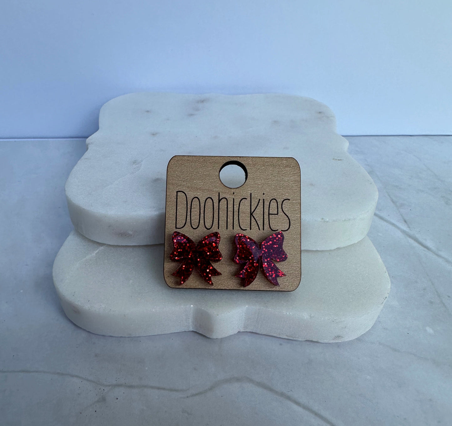 Doohickies 15mm Christmas sparkle bow stud earrings