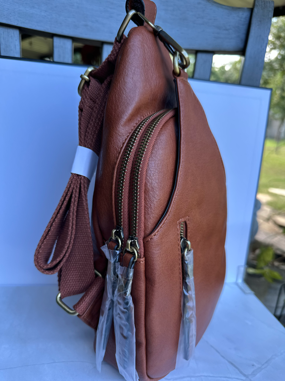 Jen & Co dual compartment vegan leather crossbody sling bag