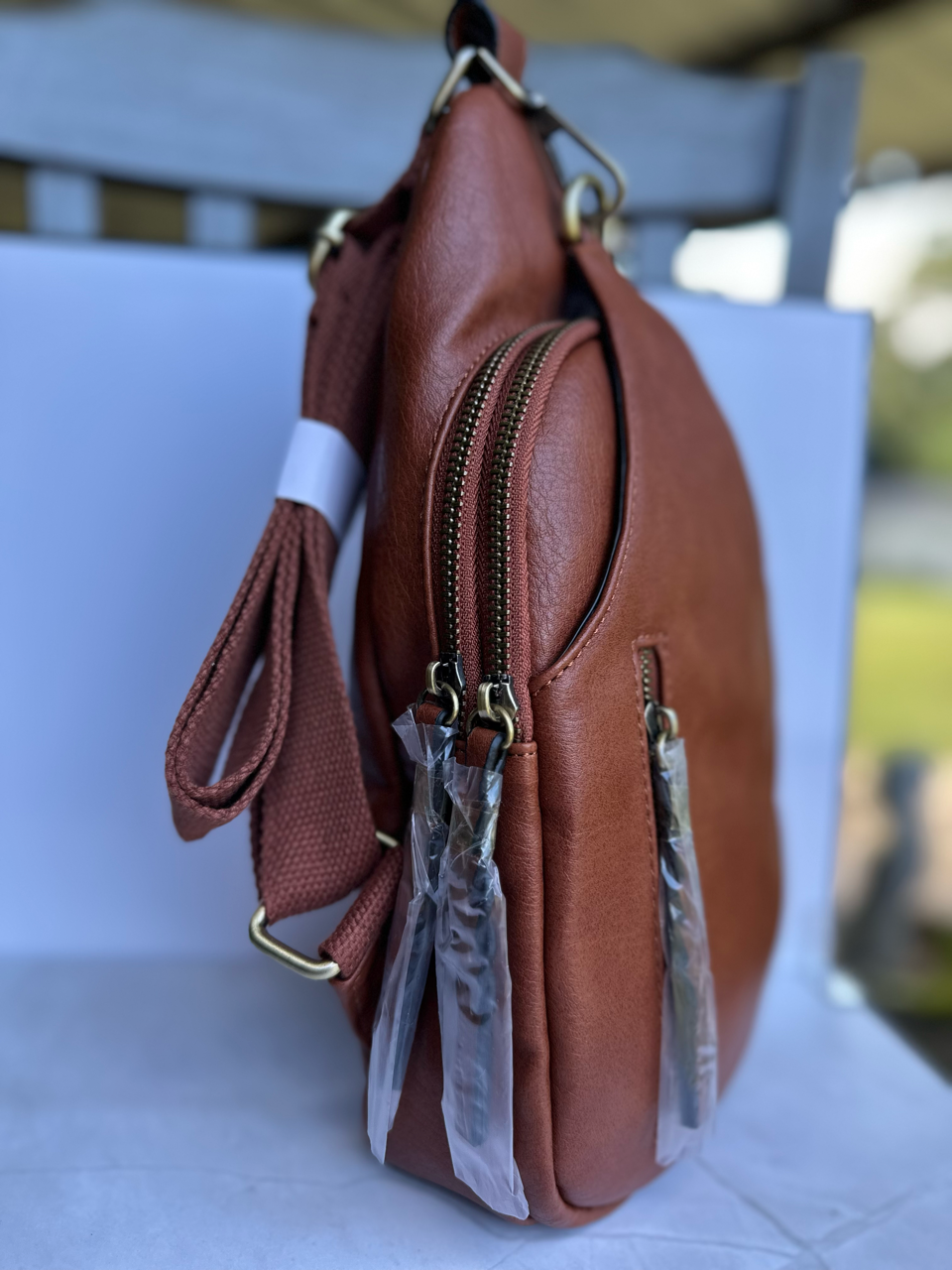 Jen & Co dual compartment vegan leather crossbody sling bag