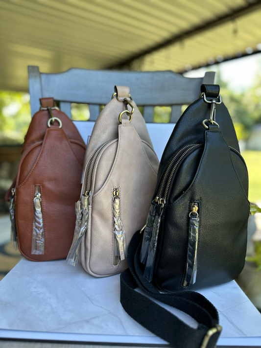 Jen & Co dual compartment vegan leather crossbody sling bag