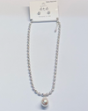 Water resistant silver beads with large pearl necklace and earring set