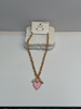 Gold hoop with gold and colorful heart necklace and gold bead earrings set