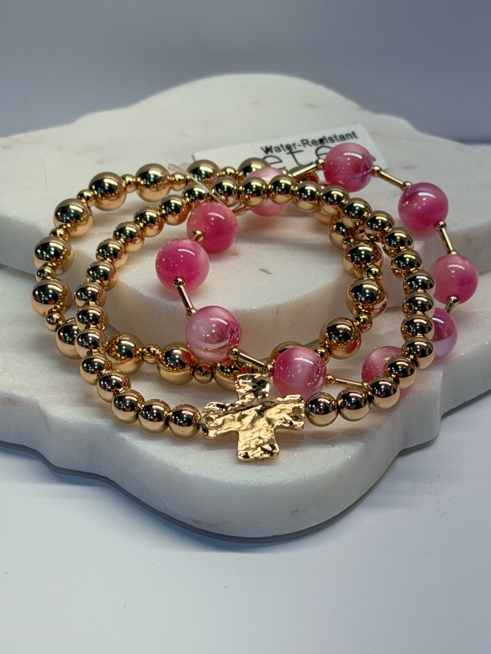Candy pink and gold bracelet set