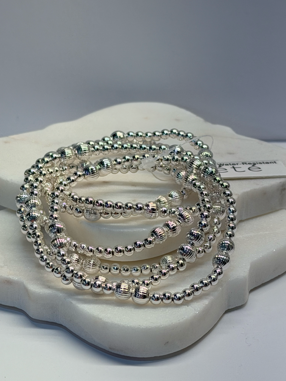 Large decorative and small silver beads bracelet set