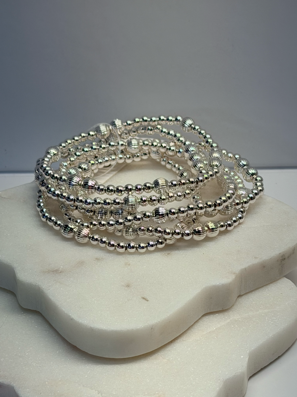 Large decorative and small silver beads bracelet set