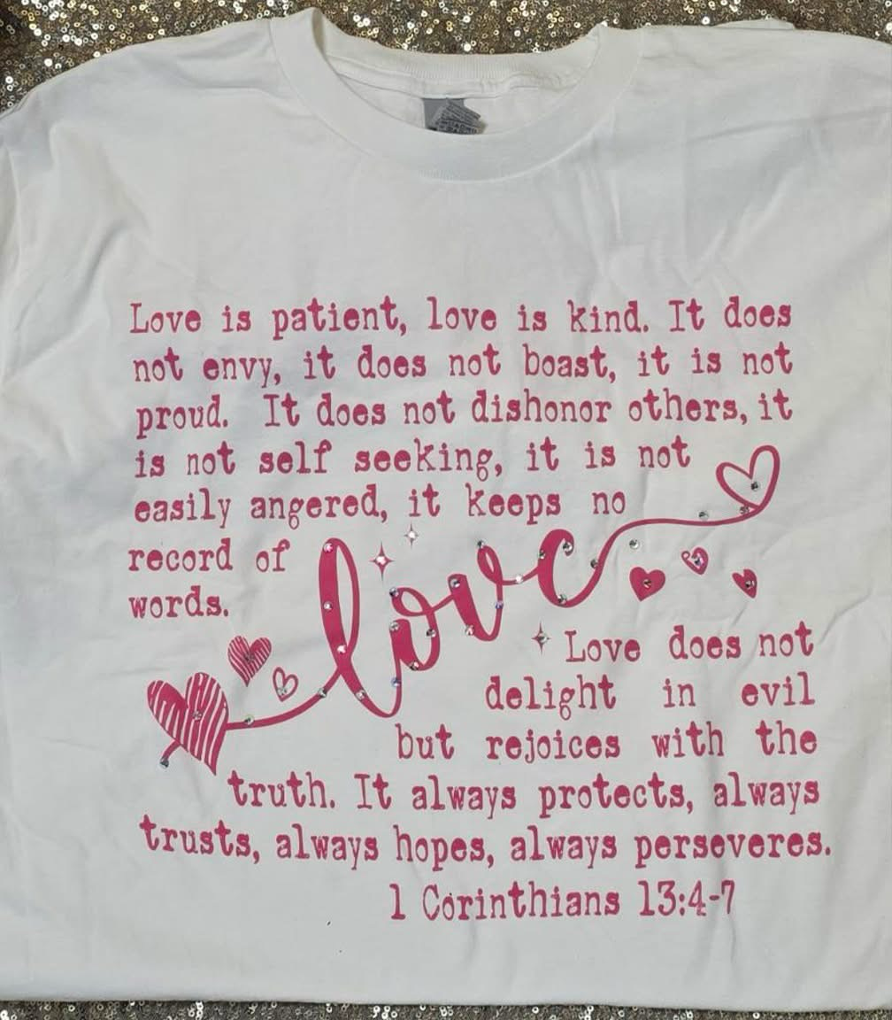Long sleeve Valentine's Shirt with Corinthians verses