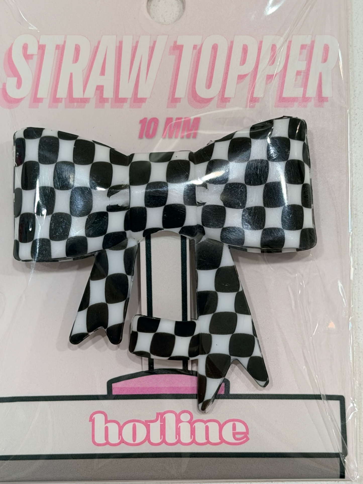 Black and white checkered straw topper