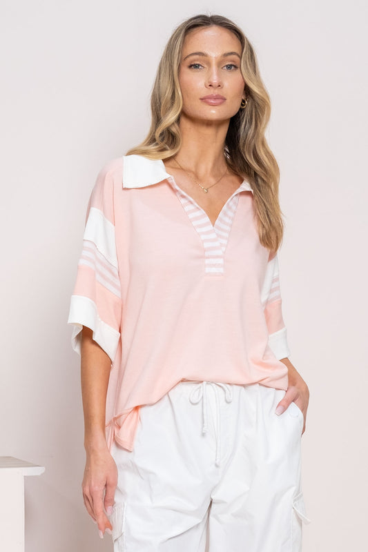 Sporty casual polo shirt with contrast stripes Blouse Hailey and Co   