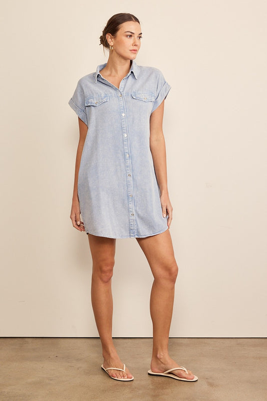Acid washed button down dress Dress In February