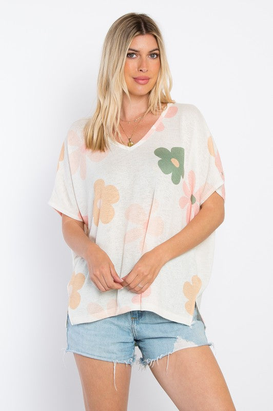 Big floral print dolman sleeve top Blouse BE Stage