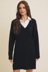 Mixed media soft sweater shirt mini dress